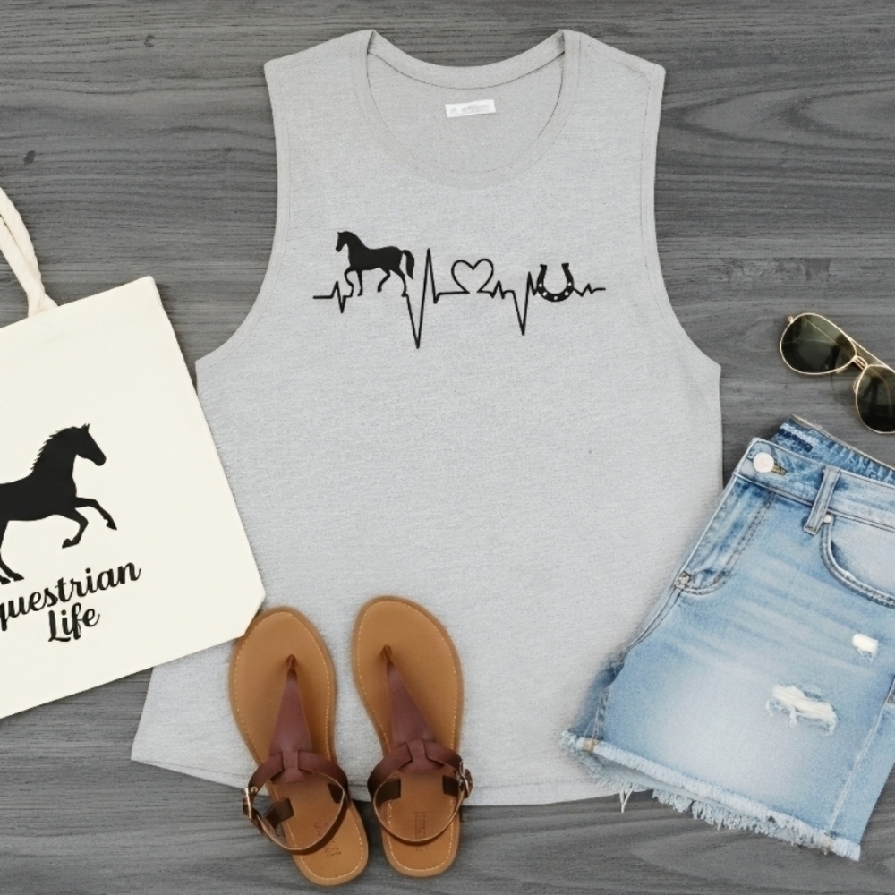 Horse Heartbeat Tank Top • Equestrian Sleeveless Tee • Horse Lover Shirt